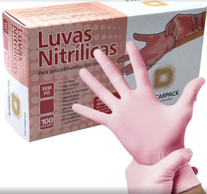 LUVA PROCED. MEDIA NITRILICA S/TALCO ROSA C/1