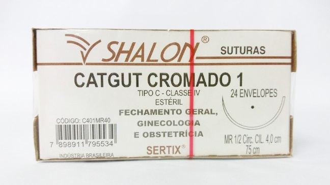 FIO CATGUT CROMADO 1 C/AG 4,0CM 1/2 CIRC 75CM C/24